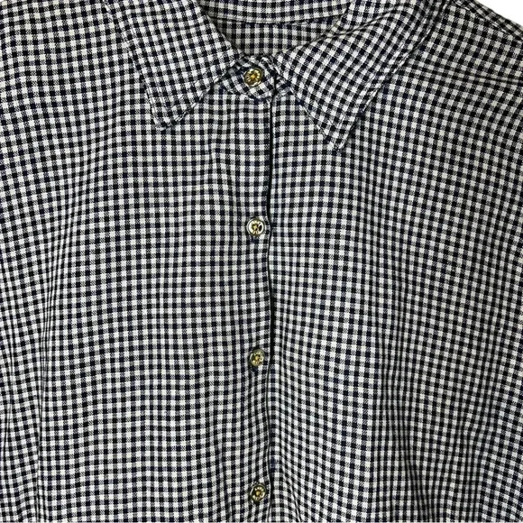 Anne Klein XL Navy Gingham Checkered Button Down Gold Buttons Lightweight - Picture 5 of 6